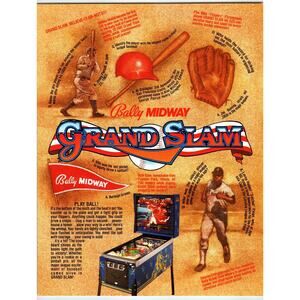 Grand Slam Pinball Machine FLYER Baseball Retro Game Artwork Original 1983